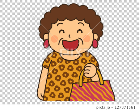 派手な豹柄の大阪のおばちゃんの上半身イラスト 127371561