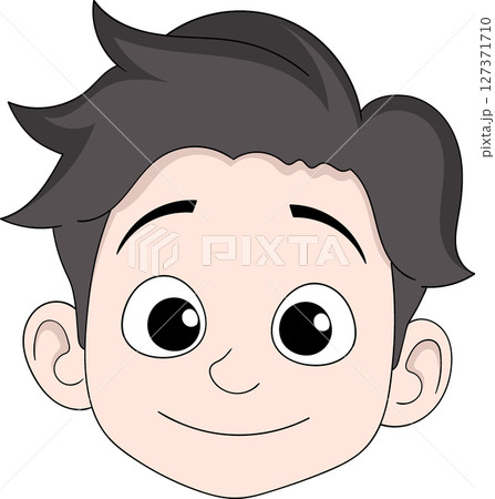 Cartoon Boy Face with Calm Smile and Dark Hair Cartoon Boy Face with Calm Smile and Dark Hair 127371710