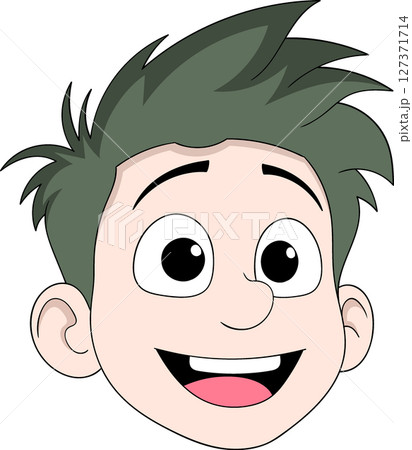Cartoon Boy Face with Spiky Hair and Happy Smile 127371714