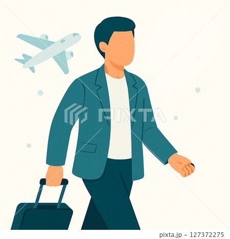 海外旅行をするスーツケースを持っている男性 海外旅行をするスーツケースを持っている男性 127372275