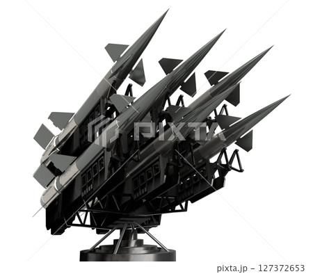 Six missiles on a launcher - 3D illustration Six missiles on a launcher - 3D illustration 127372653