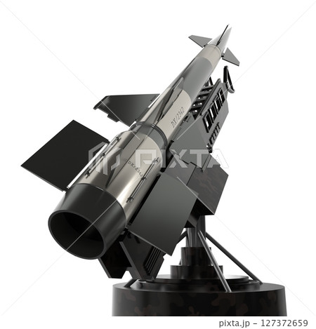 Single missile on a launcher - 3D illustration 127372659
