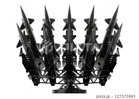 Many missiles on a launcher - 3D illustration 127372665