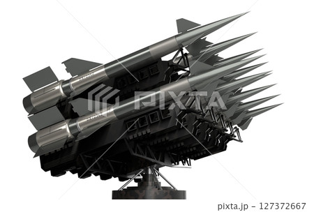 Many missiles on a launcher - 3D illustration Many missiles on a launcher - 3D illustration 127372667