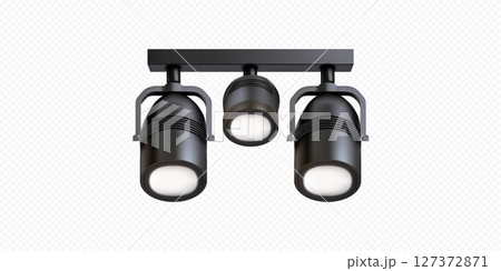 Track lighting fixture with three adjustable LED lights for modern interiors in home or office settings 127372871