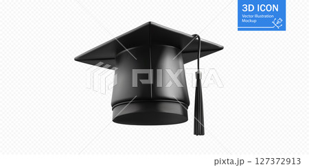 Stylish black graduation cap displayed on a plain background for educational celebration design 127372913
