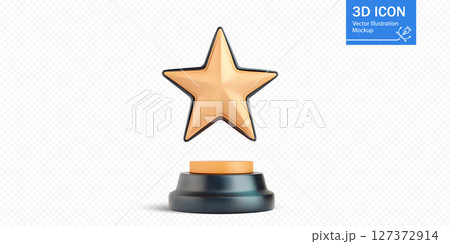 Golden star trophy displayed on a pedestal showcasing recognition for achievements and excellence Golden star trophy displayed on a pedestal showcasing recognition for achievements and excellence 127372914