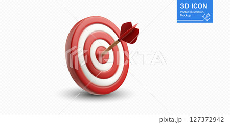 Target with arrow hitting the bullseye, illustrating success and goal achievement in a three-dimensional style 127372942