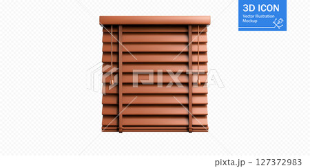 Detailed view of a closed wooden venetian blind with a minimalistic design against a plain background 127372983