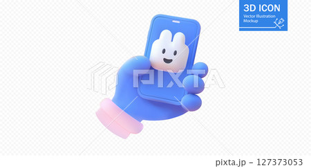 3D illustration of a phone with a bunny icon 127373053