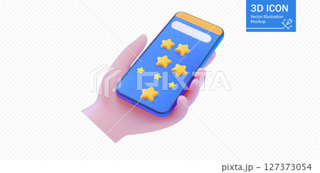 Hand holding a phone with star icons 127373054