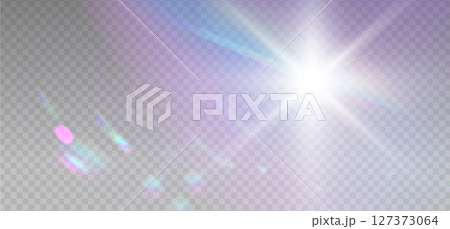 Cold Rainbow reflection light prism effect on light background. Hologram glass dispersion, crystal flare leak shadow overlay. Vector illustration 127373064