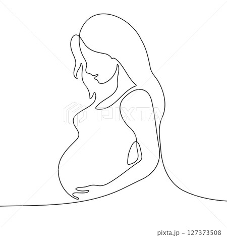 Pregnant Woman One Line Drawing Vector Illustration. Minimalist one line drawing of a pregnant woman gently holding her belly. Pregnant Woman One Line Drawing Vector Illustration. Minimalist one line drawing of a pregnant woman gently holding her belly. 127373508