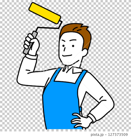 一名穿著圍裙、手持油漆滾筒的男子 127373509