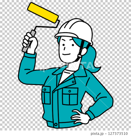 一名女工拿著油漆滾筒 127373510