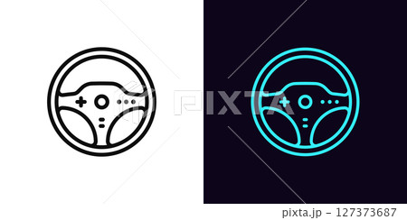 Outline steering wheel icon, with editable stroke. Race steering wheel icon, racing game simulator. Video game controller, car steering wheel, race arcade, drive simulator, gaming station. Vector icon Outline steering wheel icon, with editable stroke. Race steering wheel icon, racing game simulator. Video game controller, car steering wheel, race arcade, drive simulator, gaming station. Vector icon 127373687
