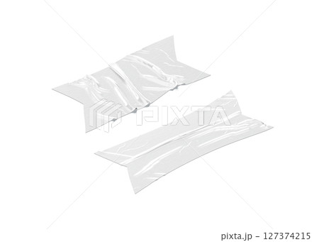 Blank white rectangle cut adhesive crumpled tape mockup, side view Blank white rectangle cut adhesive crumpled tape mockup, side view 127374215