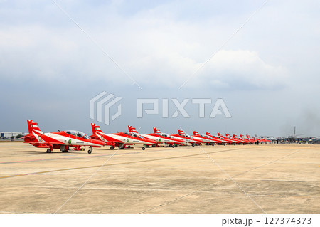 HAWK MK132 of India Air Force Aerobatics team prepare to show at airshow in Thailand. HAWK MK132 of India Air Force Aerobatics team prepare to show at airshow in Thailand. 127374373