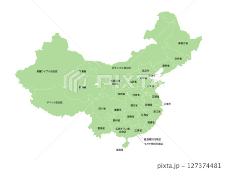 中国の行政区分付きの地図(行政区分の線付き)中華人民共和国 中国の行政区分付きの地図(行政区分の線付き)中華人民共和国 127374481