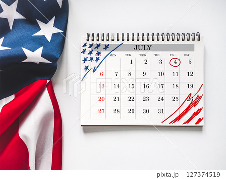 Happy Independence Day. American flag and calendar 127374519