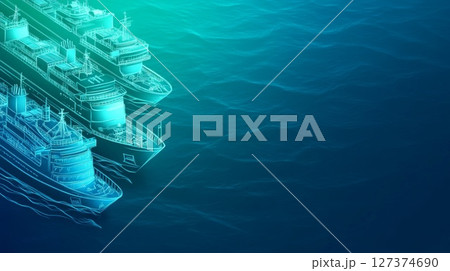 Cargo ships navigating through ocean waters, showcasing logistics and maritime transport efficiency 127374690