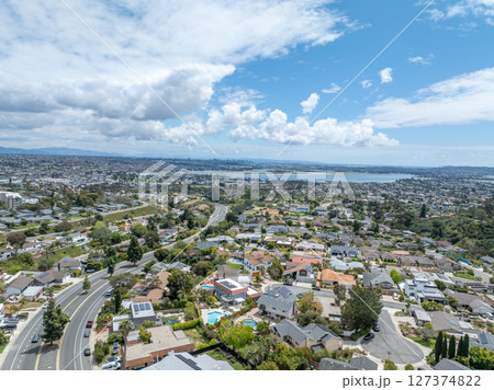 Aerial view of residential urban sprawl in San Diego 127374822