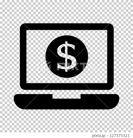 ノートパソコンに表示されたドルマークのアイコン ノートパソコンに表示されたドルマークのアイコン 127375321