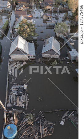 Floods on the planet, global warming. Climate change,natural disastersthe riot of nature. The apocalypse, catastrophes.Storms and destruction.The remnants of human life are floating in dirty water.End 127375466