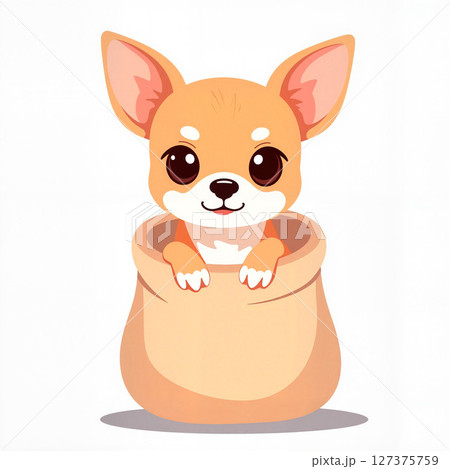 Charming Chihuahua peeking from bag, whimsical delight Charming Chihuahua peeking from bag, whimsical delight 127375759