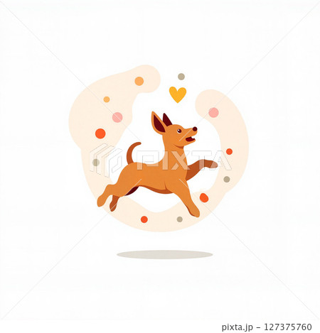 Playful dog jumping with joy in a minimalist design, energy and motion Playful dog jumping with joy in a minimalist design, energy and motion 127375760