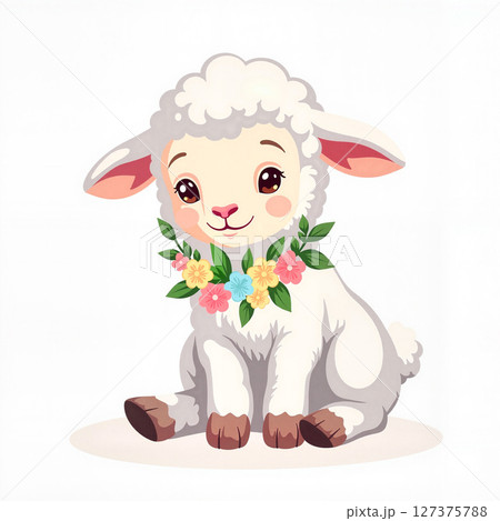 Gentle lamb adorned with Easter garland, symbol of innocence 127375788