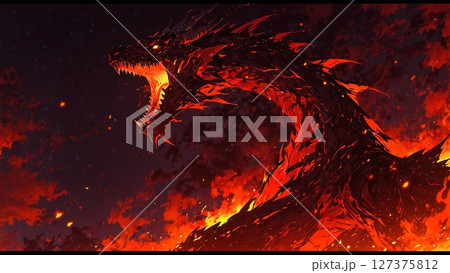 炎に包まれたドラゴン 127375812