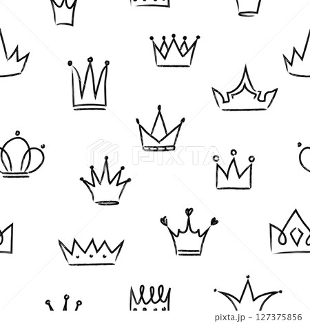 Princess seamless pattern. Vector background with hand drawn doodle crowns Princess seamless pattern. Vector background with hand drawn doodle crowns 127375856