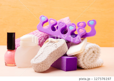 Pedicure accessories set tools closeup 127376197