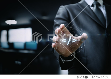 Professional with digital code symbol 127376489