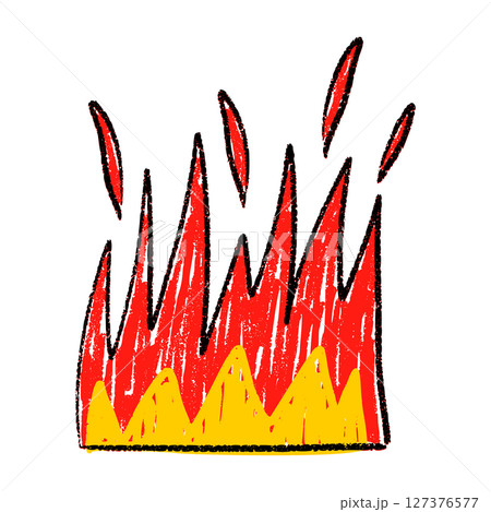 Tribal hand flame with red rock silhouette. Handdrawn fire sketch in retro devil style. Flat vector illustration isolated on white background. 127376577