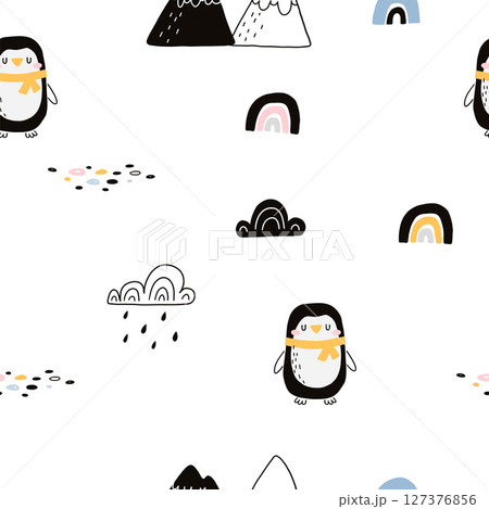 scandi vector pattern with penguins scandi vector pattern with penguins 127376856