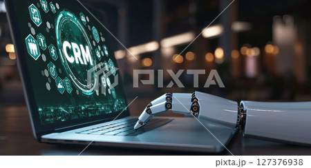 Customer relationship management system on brisk computer for CRM business 127376938