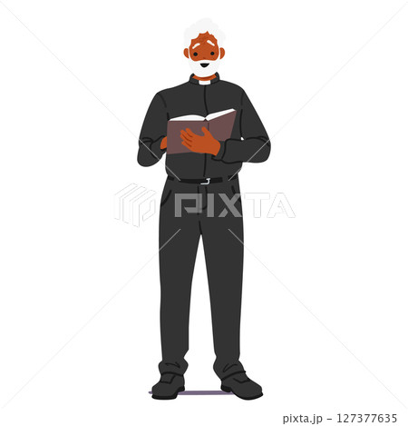 Priest cartoon character reading text from bible book for wedding ceremony isolated on white 127377635