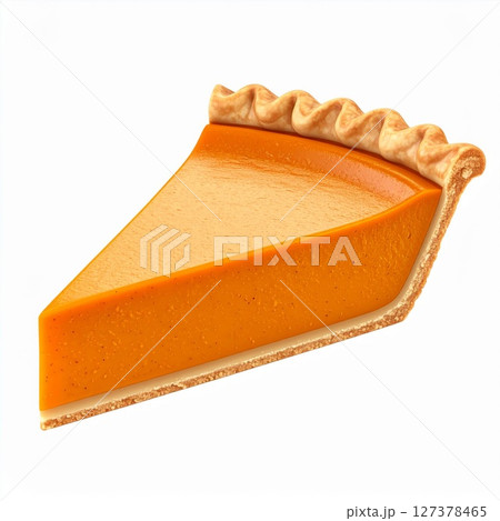 A Slice of Pumpkin Pie on White Background 127378465