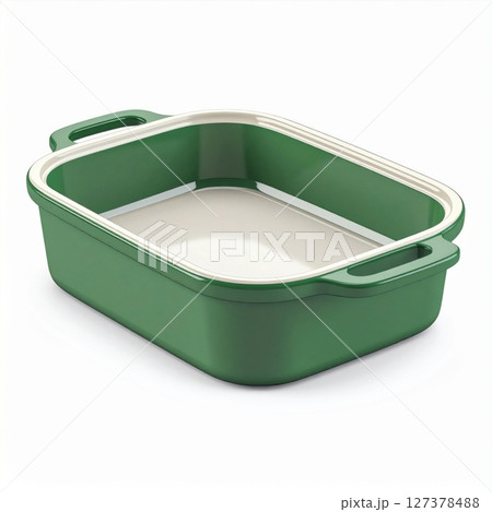 Green Ceramic Rectangular Baking Dish with Cream Interior 127378488