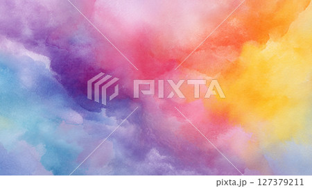 虹色グラデーションのカラフル水彩背景 127379211