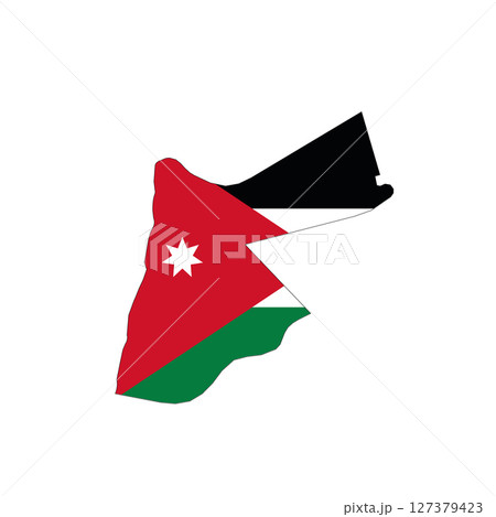 Jordan - national flag in a shape of country map silhouette with thin black outline. Simple flat vector icon. 127379423