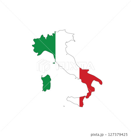 Italy - national flag in a shape of country map silhouette with thin black outline. Simple flat vector icon. Italy - national flag in a shape of country map silhouette with thin black outline. Simple flat vector icon. 127379425