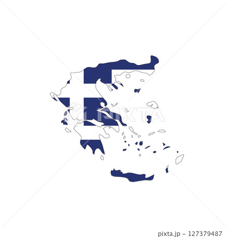 Greece - national flag in a shape of country map silhouette with thin black outline. Simple flat vector icon. 127379487