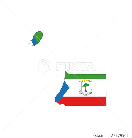 Equatorial Guinea - national flag in a shape of country map silhouette with thin black outline. Simple flat vector icon. Equatorial Guinea - national flag in a shape of country map silhouette with thin black outline. Simple flat vector icon. 127379501
