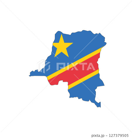 Democratic Republic of the Congo - national flag in a shape of country map silhouette with thin black outline. Simple flat vector icon. Democratic Republic of the Congo - national flag in a shape of country map silhouette with thin black outline. Simple flat vector icon. 127379505