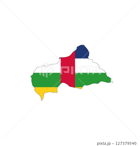 Central African Republic - national flag in a shape of country map silhouette with thin black outline. Simple flat vector icon. 127379540