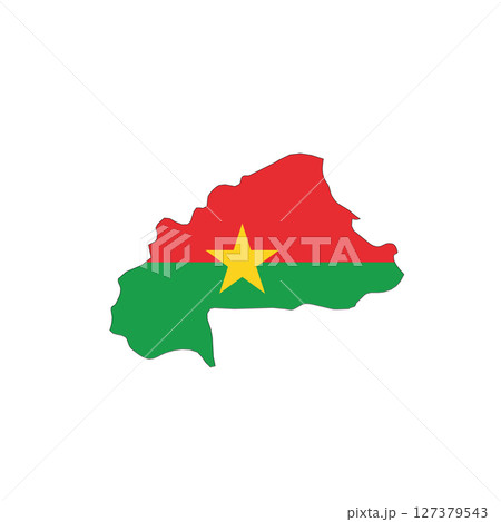 Burkina Faso - national flag in a shape of country map silhouette with thin black outline. Simple flat vector icon. 127379543