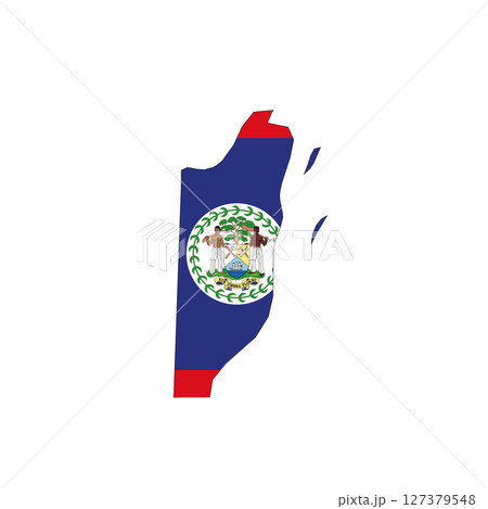 Belize - national flag in a shape of country map silhouette with thin black outline. Simple flat vector icon. 127379548